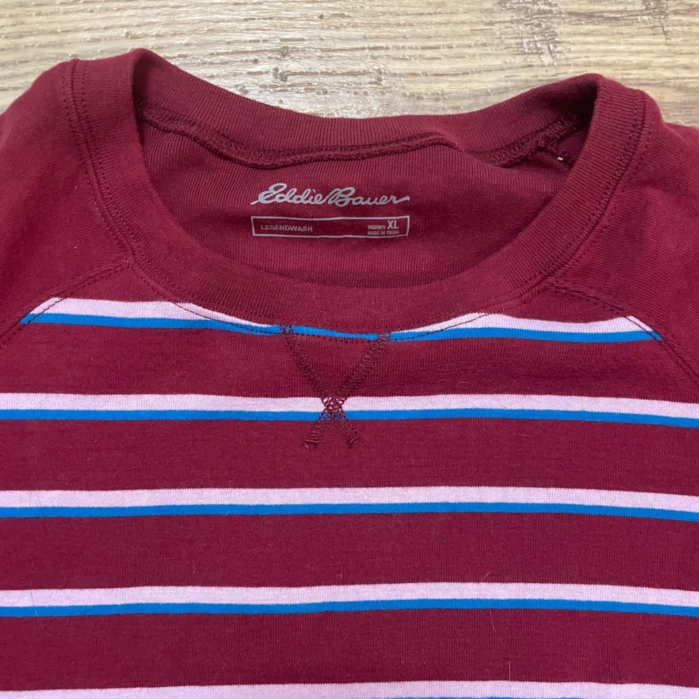 Eddie Bauer Womens‎ Burgundy Striped Crewneck Sweatshirt Legendwash XL